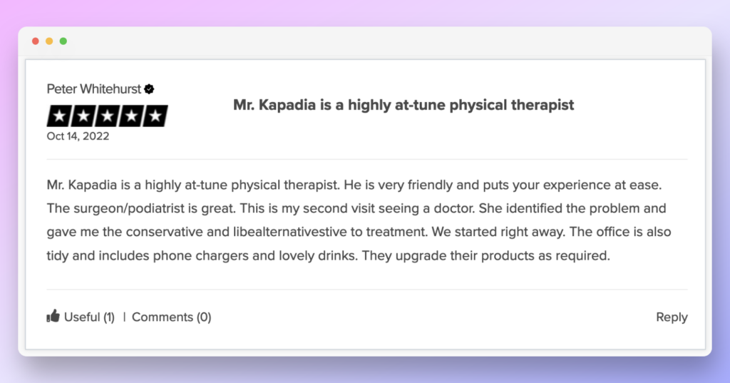 Therapist Positive Review Example
