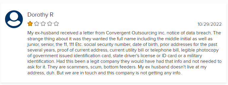 Convergent Outsourcing kept asking for personal details